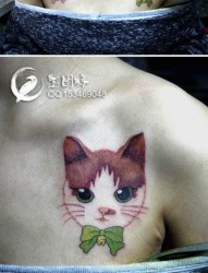 美女肩膀处最新最流行的猫咪纹身图片