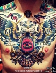 男生胸前霸气超酷的猫头鹰纹身图片