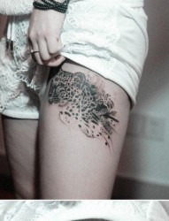 女人腿部经典帅气的豹子纹身图片