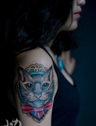 女人手臂前卫唯美的猫咪纹身图片
