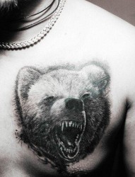 男生前胸超帅的一张黑熊纹身图片