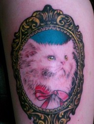 女人腿部呆呆的一张猫咪纹身图片