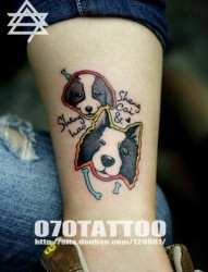 女人腿部可爱的小狗纹身图片