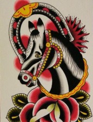前卫流行的一张school风格的马纹身手稿