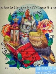 流行很酷的一张猫头鹰纹身图片
