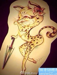 一张前卫流行的豹子纹身手稿