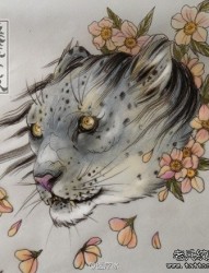 流行帅气的一张豹头纹身手稿