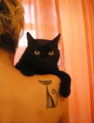 女性背部小黑猫刺青
