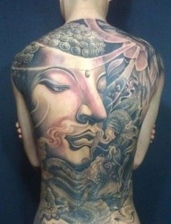 男性背部超酷的满背佛头纹身图片