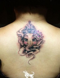 女人背部可爱萌的象神纹身图片