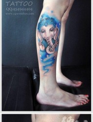美女腿部漂亮唯美的象神纹身图片