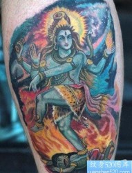 腿部经典的一张湿婆神纹身图片