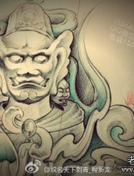 经典很酷的一张护法神纹身手稿