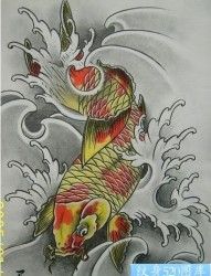 彩色鲤鱼纹身图案