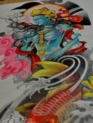 传统鲤鱼女神纹身图片