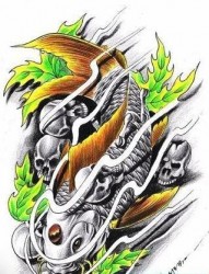 经典流行超帅的鲤鱼锦鲤叶子骷髅纹身图片（精品）