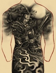 二郎神纹身图片：满背二郎神杨戬纹身图案