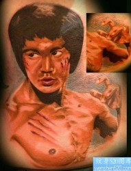 一张超酷简单的李小龙肖像纹身图片