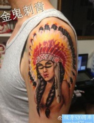 男生手臂漂亮的印第安美女纹身图片