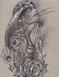 一张前卫流行的亡灵装女郎纹身图片