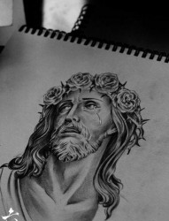 一张经典时尚的耶稣肖像纹身手稿