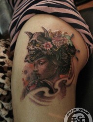 女人腿部漂亮前卫的美女艺妓纹身图片