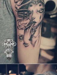 手臂流行很酷的艺妓纹身图片