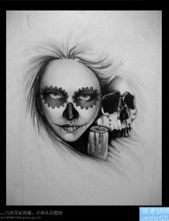 一款死亡女郎与骷髅的一张手稿纹身图片