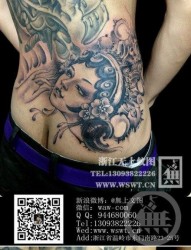 腰部漂亮流行的美女花旦纹身图片