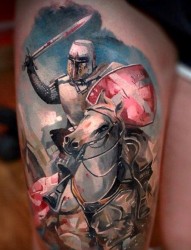 大腿上推荐一张战士纹身图片