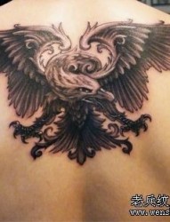 老鹰纹身图片：后背老鹰纹身图案