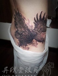 腰部帅气的黑灰老鹰纹身图片