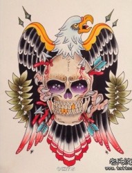 流行前卫的老鹰与骷髅纹身手稿