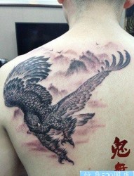 男性肩背流行很帅的老鹰纹身图片