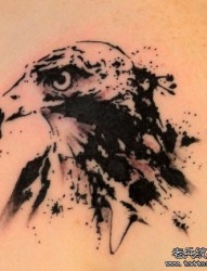 一张经典前卫的水墨老鹰纹身图片