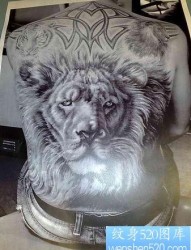 狮子纹身图片：满背狮子狮子头纹身图案