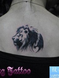 狮子纹身图片：美女背部图腾狮子纹身图案