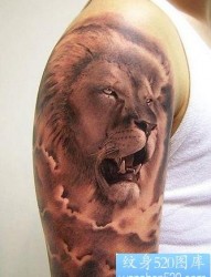 狮子纹身图片：经典霸气手臂狮子狮子头纹身图案
