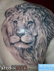 男生喜欢的背部狮头纹身图片