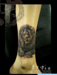 腿部经典流行的狮子纹身图片