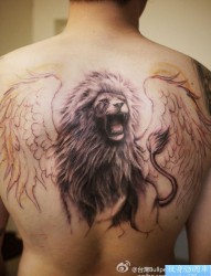 推荐一张满背霸气狮子纹身作品