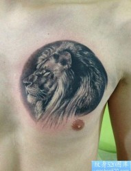 男生胸前超帅经典的狮头纹身图片