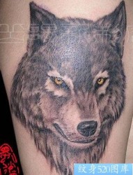 狼纹身作品：霸气的手臂狼头纹身图案