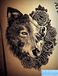 一幅超酷经典的狼头纹身手稿