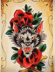 一幅经典潮流的的欧美狼头纹身作品
