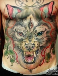男生前胸超帅很酷的狼头纹身作品