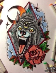 时尚很酷的一幅狼头纹身手稿