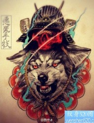 一幅凶狠经典的狼头纹身手稿