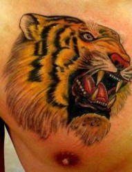 胸部霸气好看的虎头纹身图片