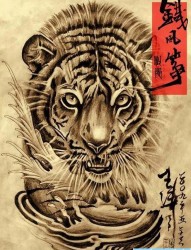 一幅霸气的老虎虎头纹身图片